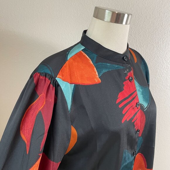 CHICOS Womens 12 Abstract Print Button Up Blouse Long Sleeve Tie Cuff Shirt Top - Picture 3 of 13